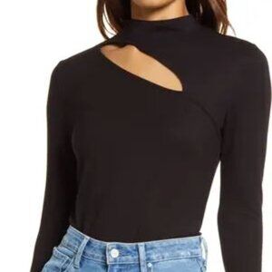 Halogen Cutout Mock Neck Knit Long Sleeve Top Black